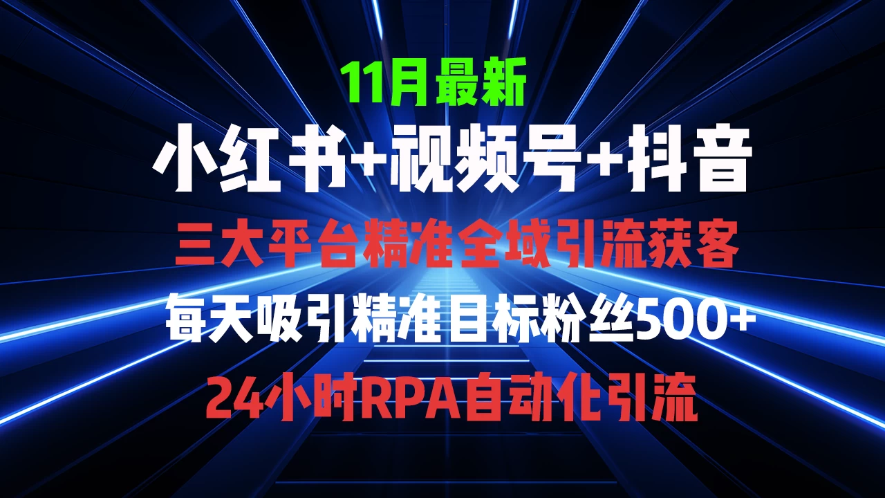 11月最新，全域多平台引流私域打法，小红书，视频号，抖音全自动引流获客，截流自热双重赋能。